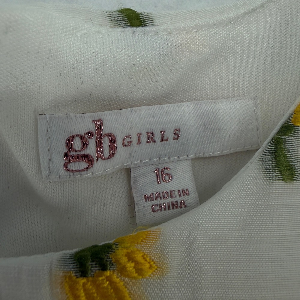 GB Girls White Yellow‎ Floral Embroidered Puff Sleeve Dress Size 16 GD8685EOD - Picture 2 of 7
